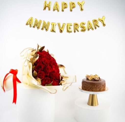 عشق لا ينتهي - بكج عيد زواج ورد و كيك و بالونات